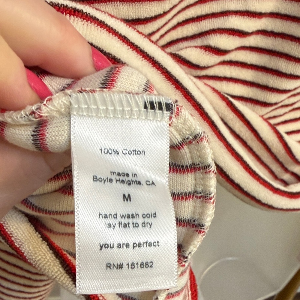 perfectwhitetee NWT Cream and Burgundy Striped Boatneck Terry Sweatshirt M - Picture 7 of 7